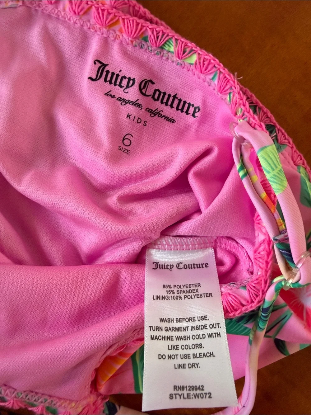 New Juicy Couture Girls Pink Tropical Floral One-Piece Swimsuit size 6
